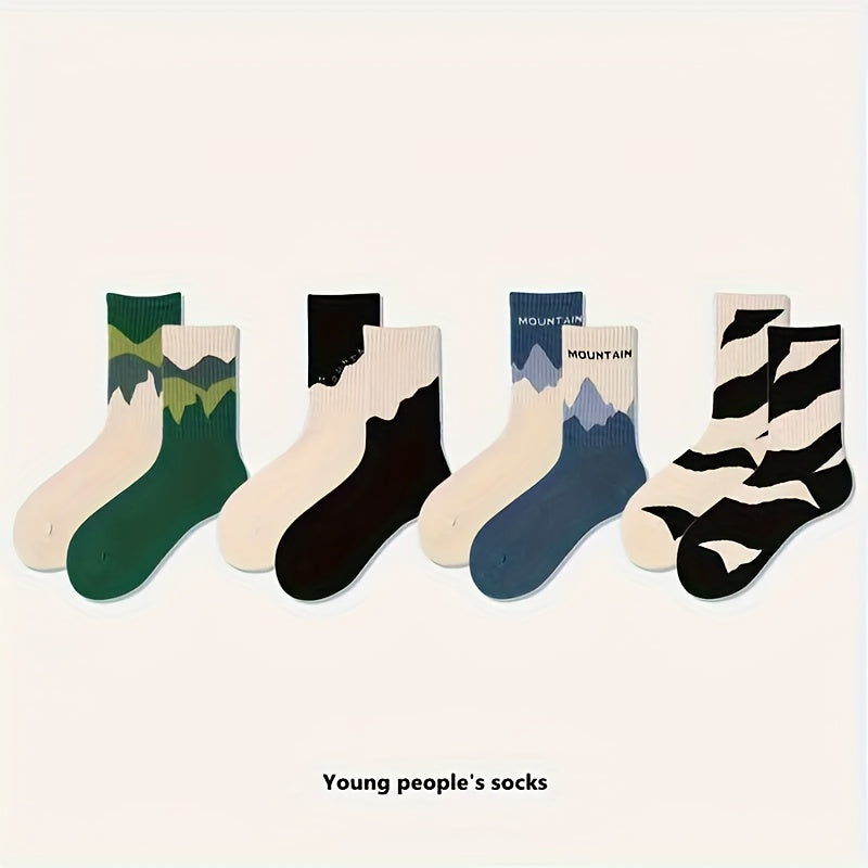 Unisex Mid-Calf Socks Gradient Pattern Knit Fabric Polyester Cotton