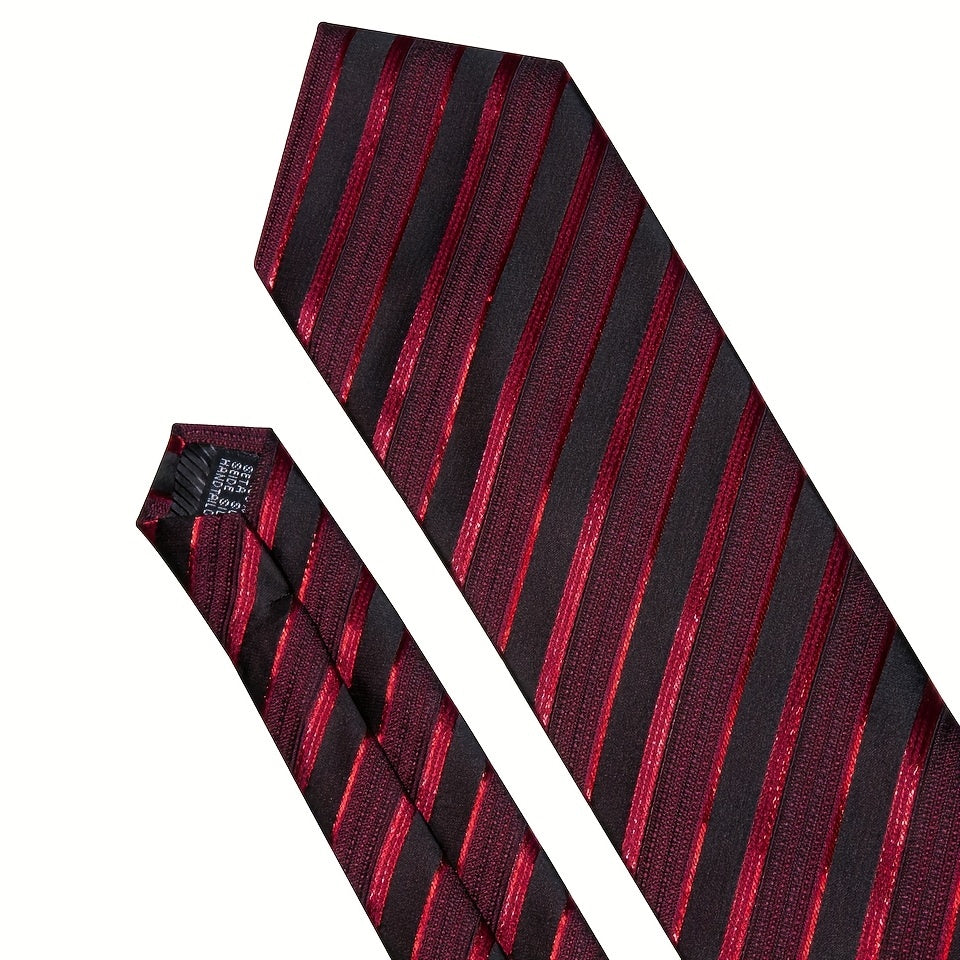 Men's Classic Striped Tie Set with Matching Handkerchief and Cufflinks for Formal and Casual Wear