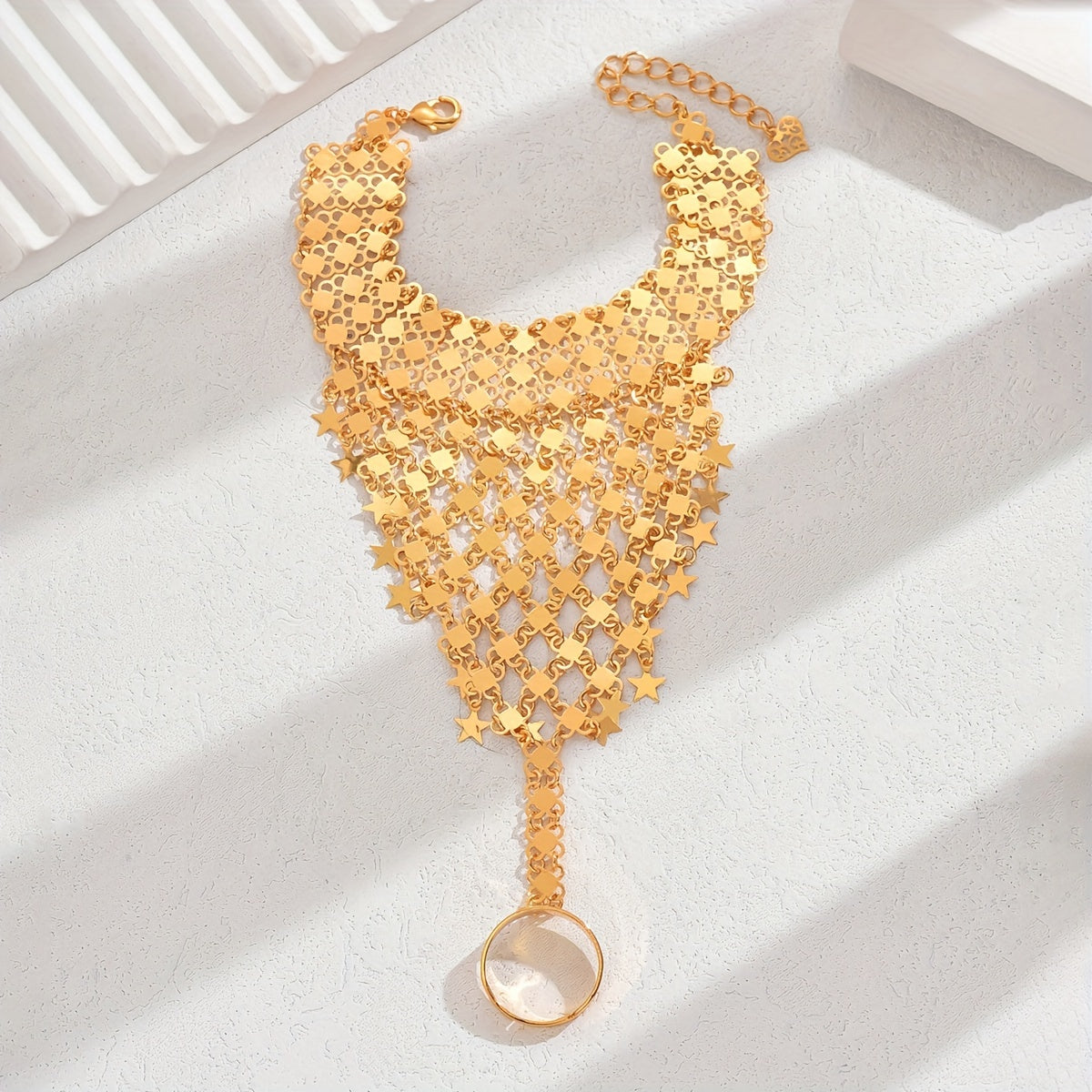 Gold-Plated Star Ring and Bracelet Set Vintage Charm Jewelry for Women