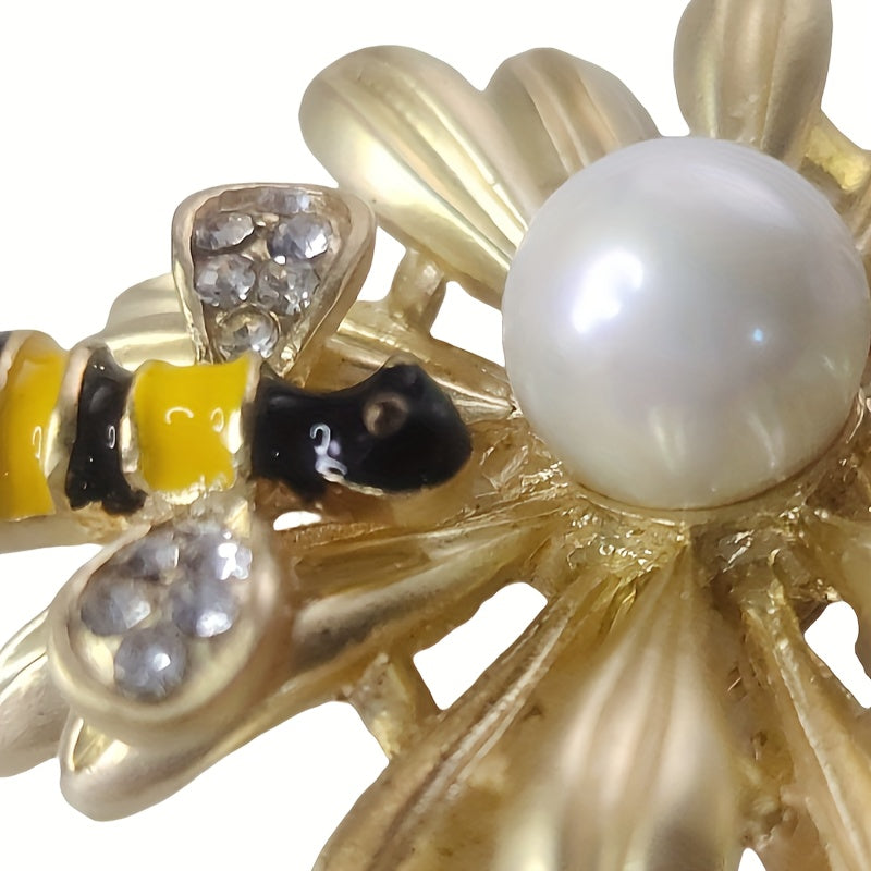 Vintage Alloy Bee Sunflower Brooch Pin with Rhinestone Accent