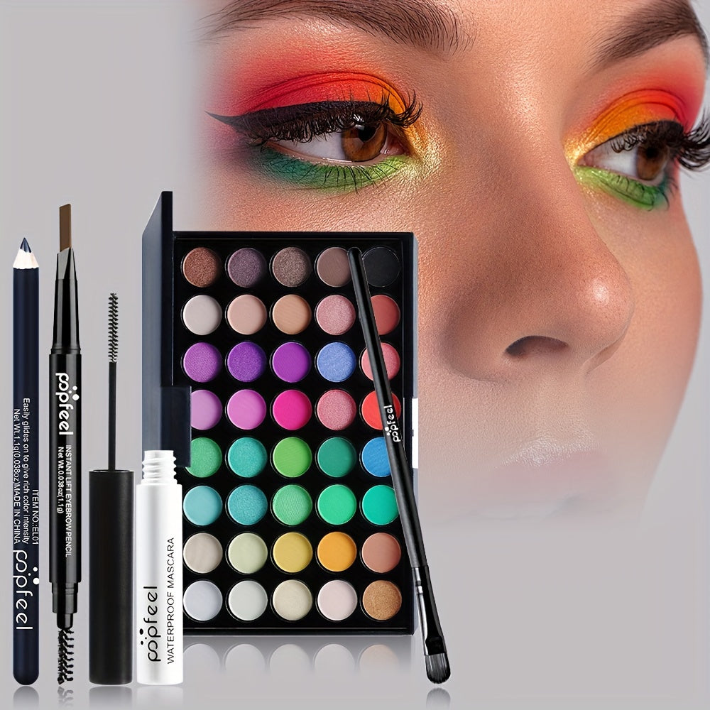 40-Color Eyeshadow Palette Set in Black Tones with Brushes and Mascara Portable Eye Makeup Kit