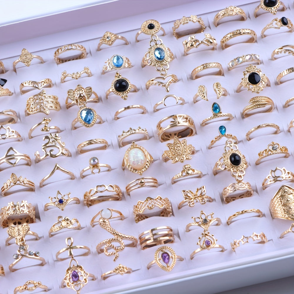 50pcs Zinc Alloy Rhinestone Fashion Rings Set for Women Simple Mix Style All Seasons