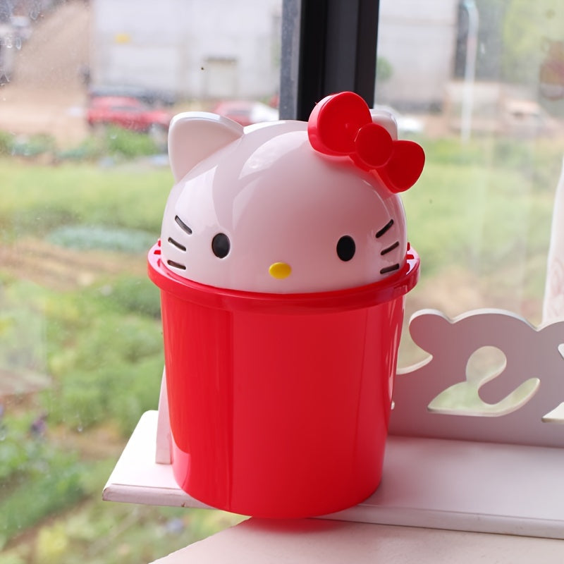 Cubo de basura de plástico redondo para escritorio con tapa para dormitorio, oficina y almacenamiento