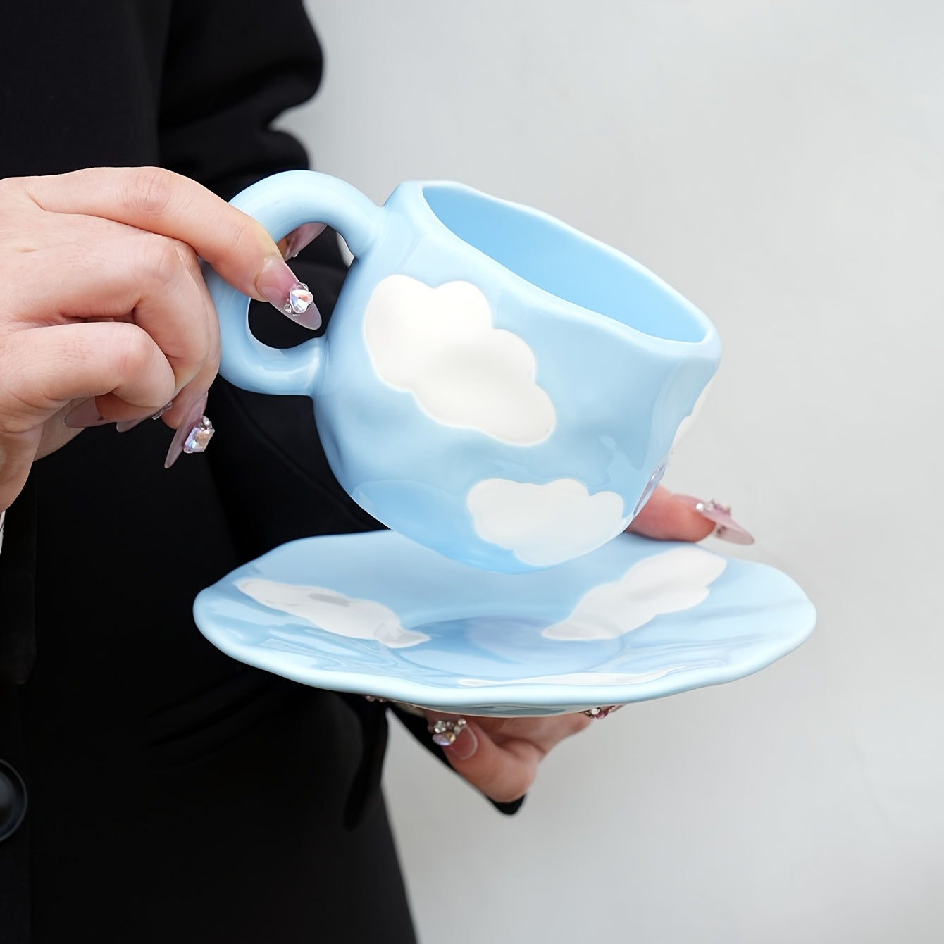 Ceramic Cloud-Shaped Coffee Mug with Saucer Reusable Handwash Office Gift