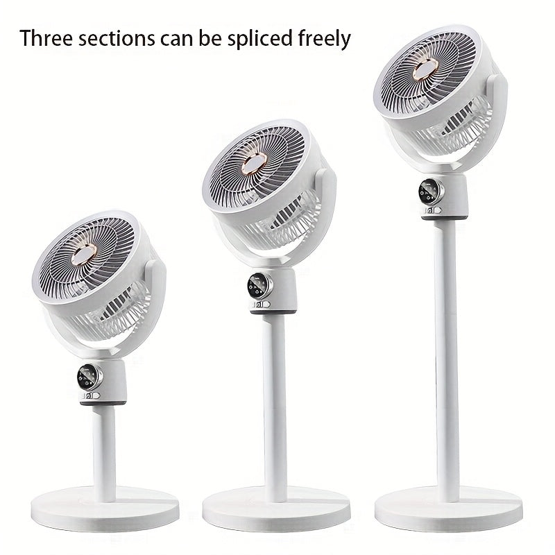 White 3-Speed Vertical Floor Fan with Wide-Angle Airflow USB Powered Manual Lift Pipe for Home Office Dorm