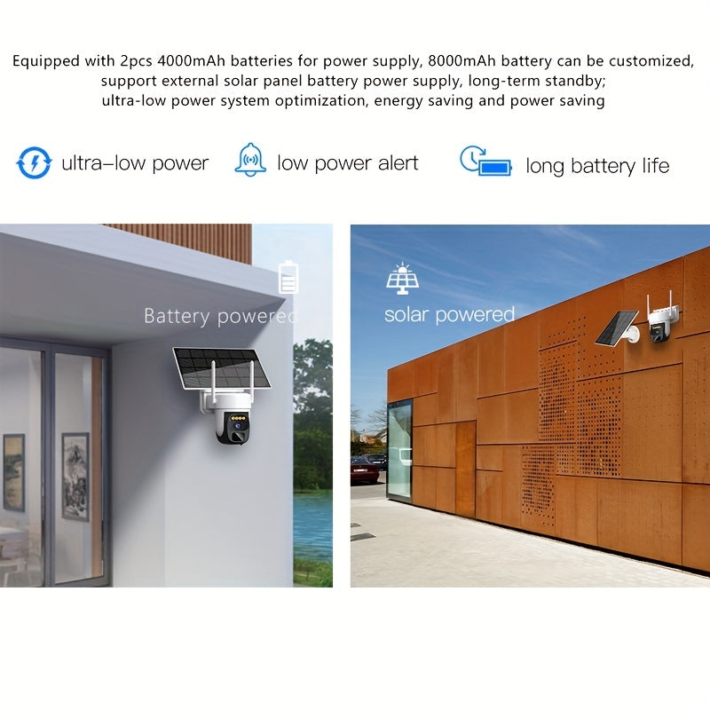 Wireless Outdoor Solar Security Camera 3MP Pan-Tilt 360° Night Vision Motion Detection Two-Way Audio Spotlight Siren Cloud SD Storage