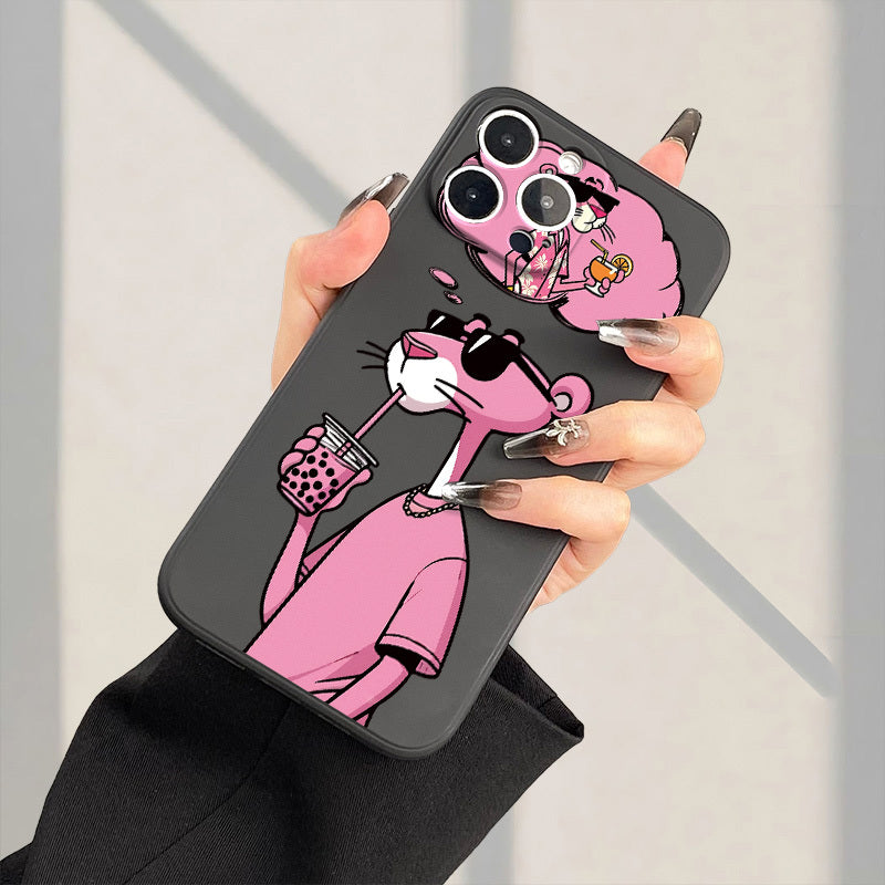 Pink Panther Silicone Phone Case for All iPhone Models Couples Protective Cover