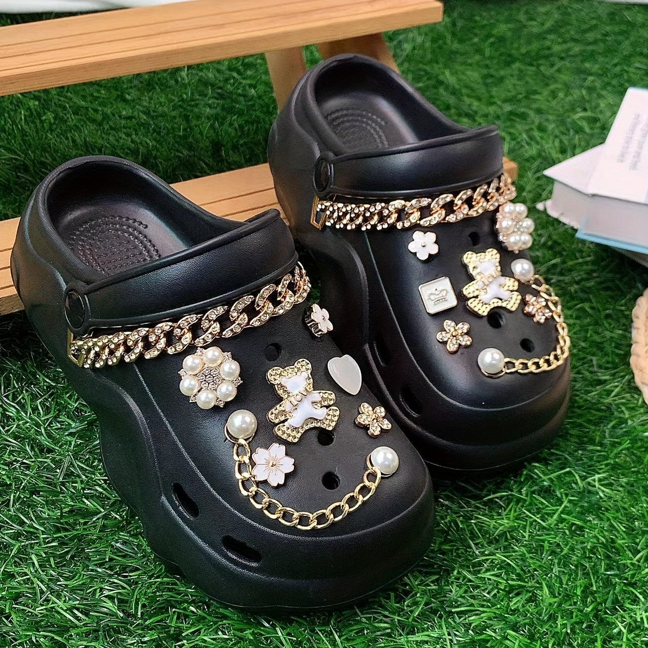 Women's EVA Flip Flops Summer Stylish Beach Shoes Rhinestone Decor