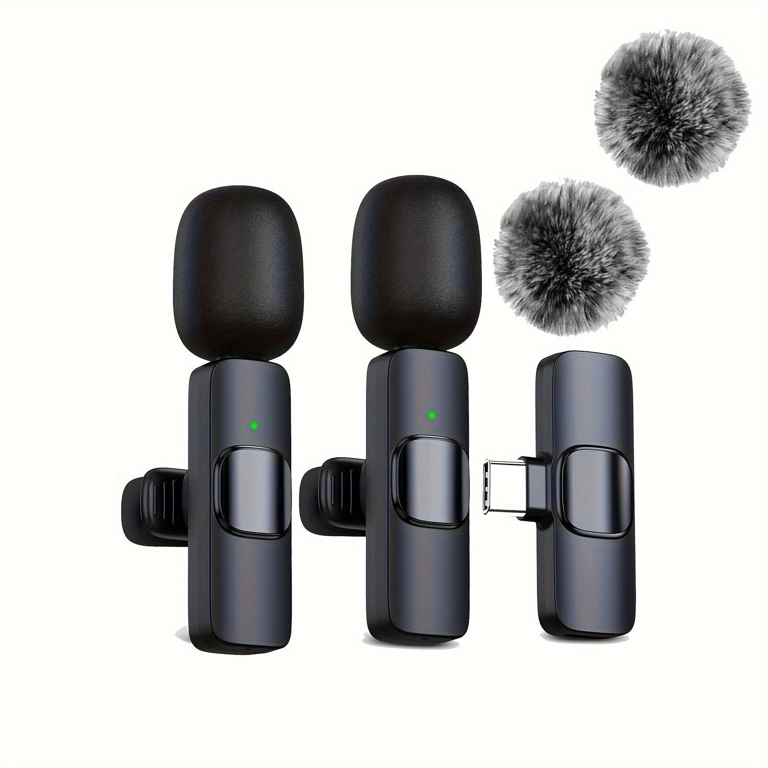 Smartfonlar, noutbuklar va audio video yozuvlar uchun shamolga chidamli jun to'pi bilan simsiz lavalier mikrofon, video intervyular, podkastlar va vloglar uchun mukammal.