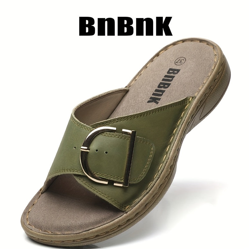 Women's Faux Leather Slip-On Sandals Open-Toe Comfortable Summer Shoes