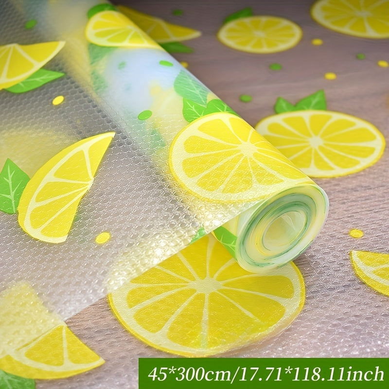 Vinyl Kitchen Cabinet Liner with Lemon Pattern Moisture Waterproof Dustproof Non-Slip Multi-Purpose Shelf Drawer Fridge Mat