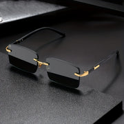 Square Rimless Vintage Sunglasses with Gold Frame and Black Lenses for Hip Hop Style