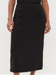Plus Size Stretch Midi Skirt Solid Black Side Slit Spring Summer Fall