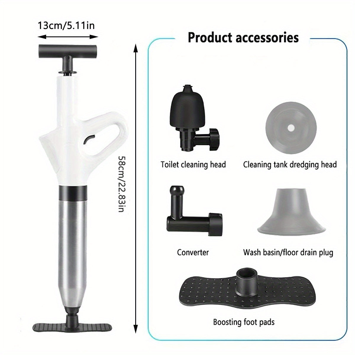 Durable Metal and Plastic Air Drain Blaster for Clogs in Pipes Showers and Sinks
