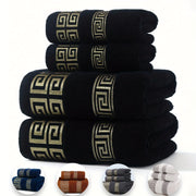 Cotton Bath Towel with Geometric Embroidery Soft Absorbent Quick-Drying Black 34x75cm or 70x140cm