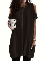 Women's Off Shoulder Top With Batwing Sleeves Plus Size Black Casual Wear