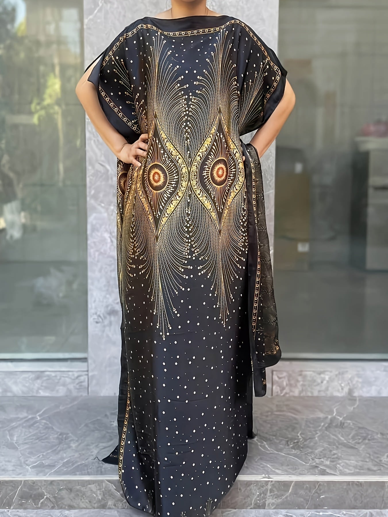 Plus Size Floral Print Longline Dress Short Sleeve Crew Neck Summer Women's Clothing