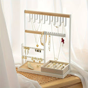 Metal Jewelry Holder with Multi-Layer Display Rack and Detachable Tray for Earrings and Necklaces