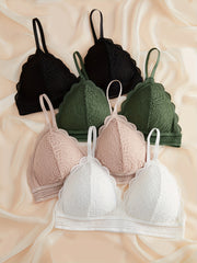 Women's Lace Wireless Bras with Contrast Lace and Scallop Trim