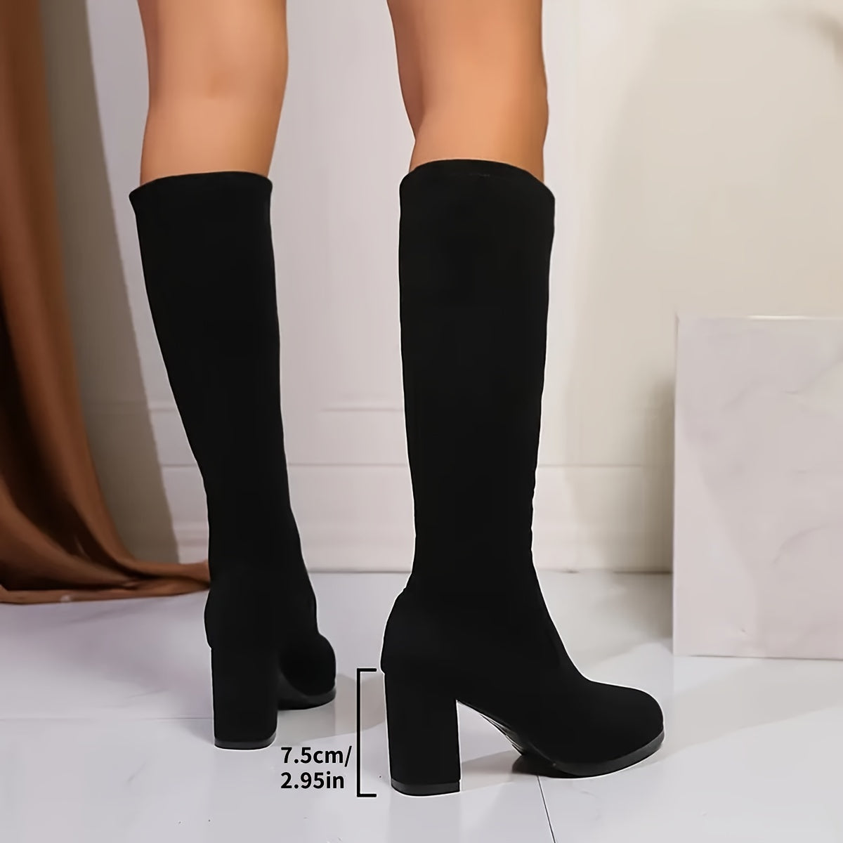 Women's Over-the-Knee Boots Winter Stretch Fabric Slim Fit Black Casual Formal
