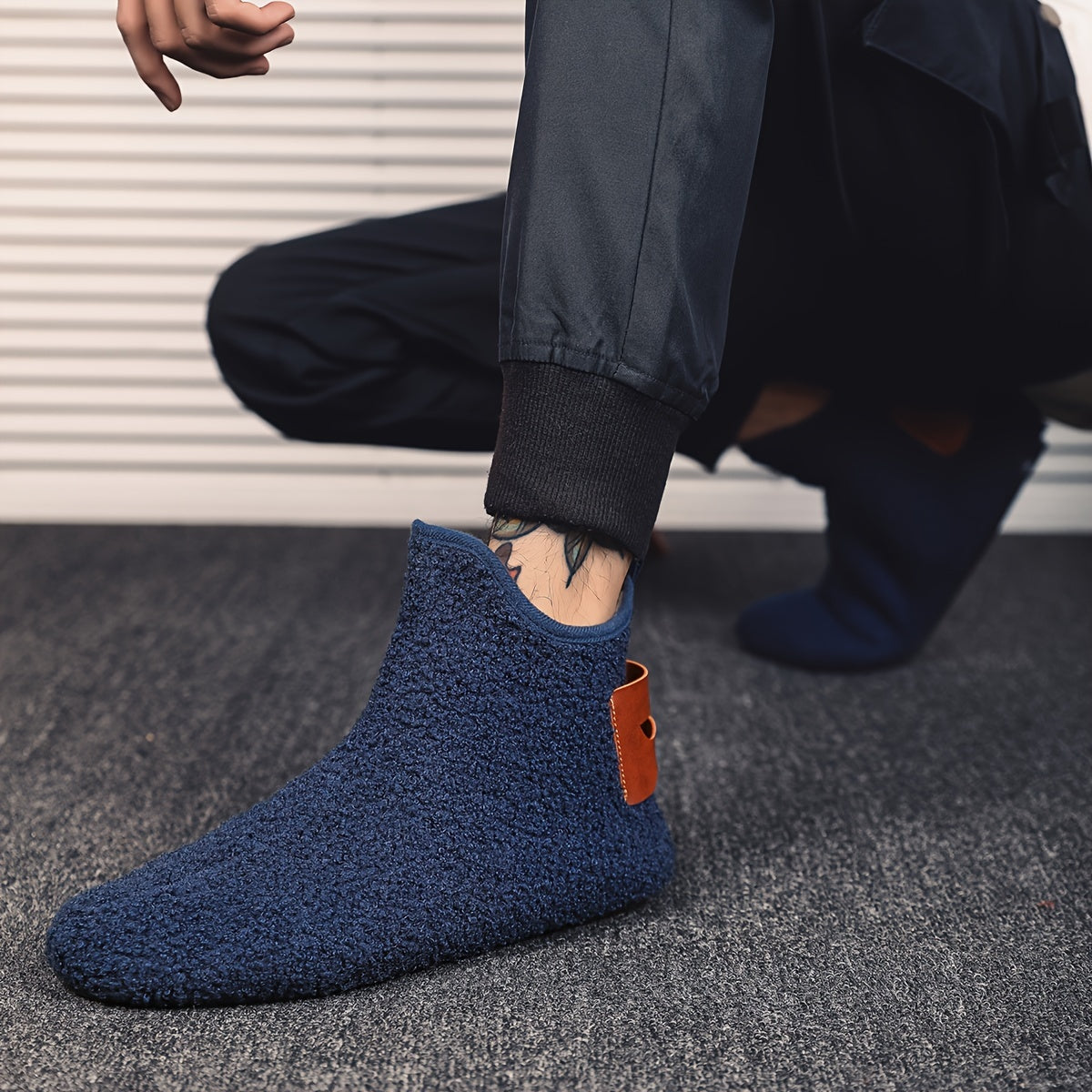 Men's Indoor Slip-On Ankle Slippers with Anti-Slip Rubber Sole and Fleece Lining