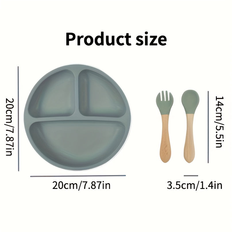 Silicone Feeding Set with Suction Plate Spoon Fork for Toddlers BPA-Free Dishwasher Safe Green Pink Cream Blue