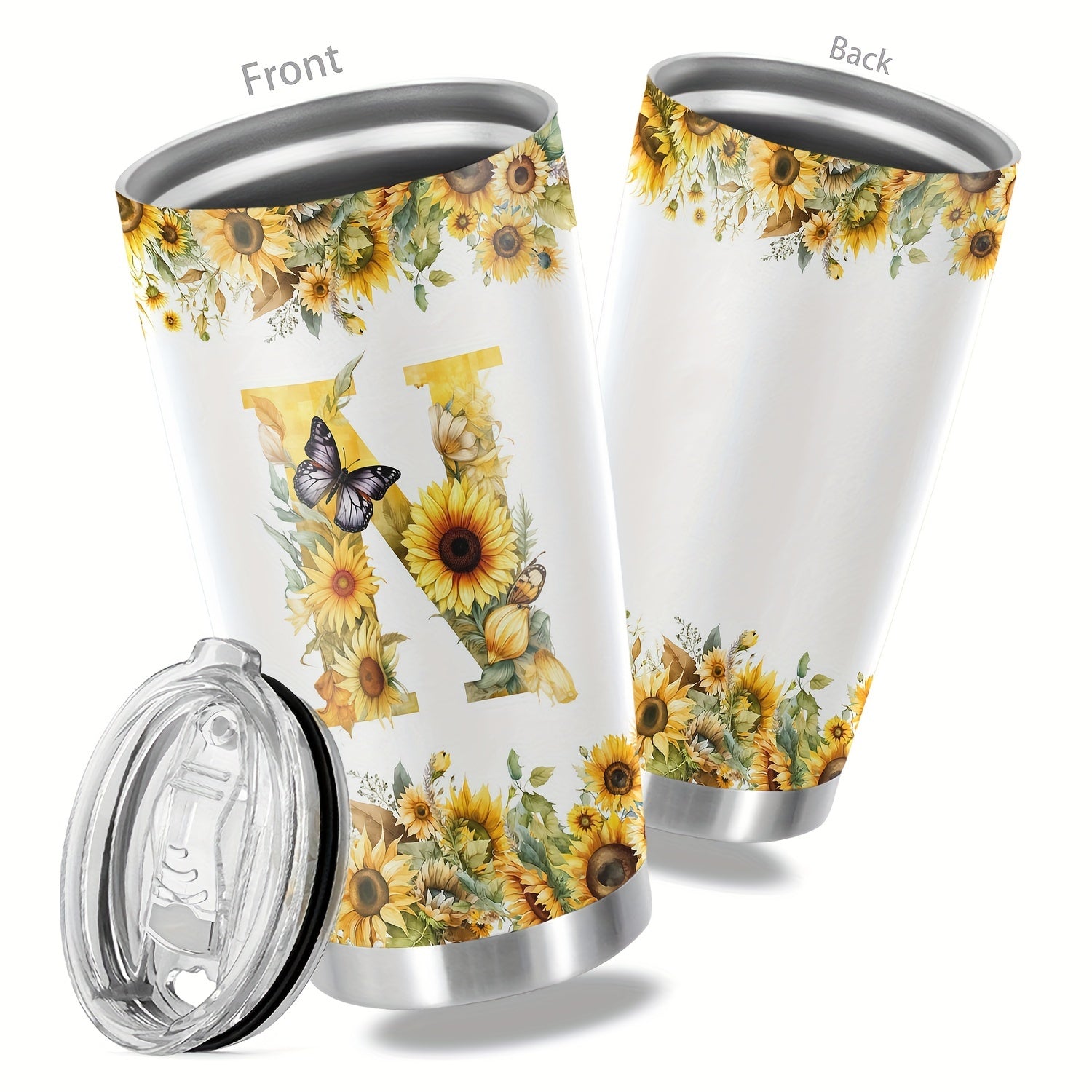 20oz Floral Initials Double-Walled Travel Mug for Women