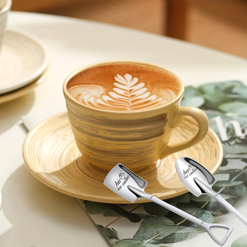 2 ta juft qahva qoshiq to'plami - UNING va UNING muzqaymoq qahva qoshiqchalari shaxsiylashtirilgan yozuv bilan - zanglamas po'latdan