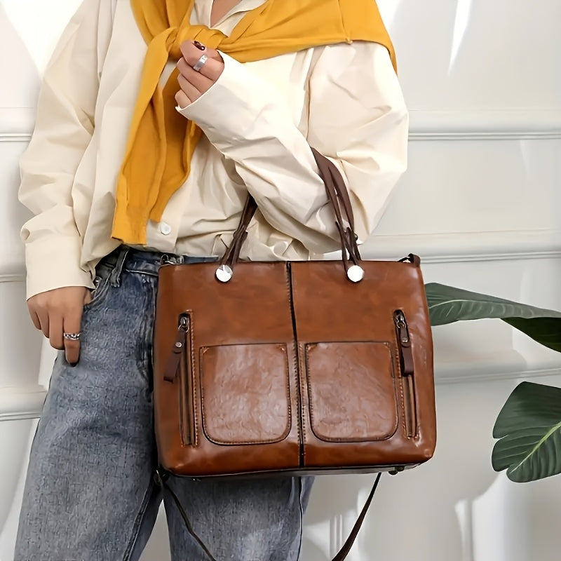 Black PU Shoulder Bag with Detachable Adjustable Strap for Business and Daily Use