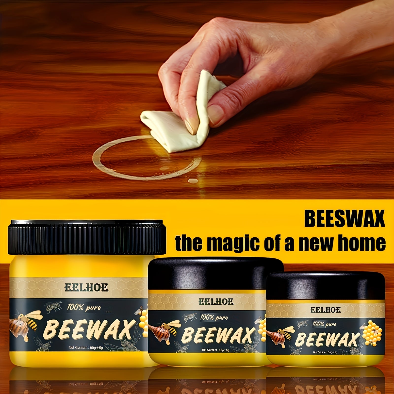 Pulidor de cera de abeja natural para muebles y suelos de madera, a prueba de agua y con efecto brillante