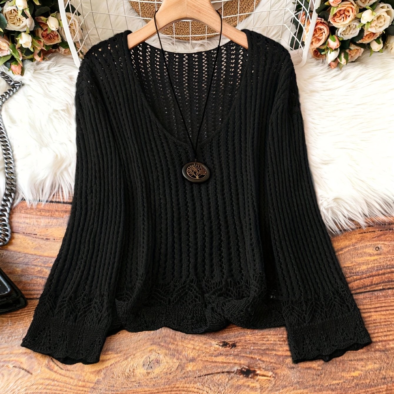 Plus Size Women's Sweater Knit Pullover Black Large