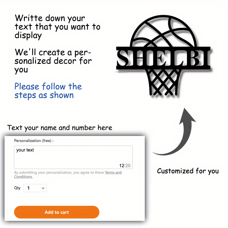 Personalized Black Iron Basketball Hoop Wall Art for Home Bar or Game Room Decor