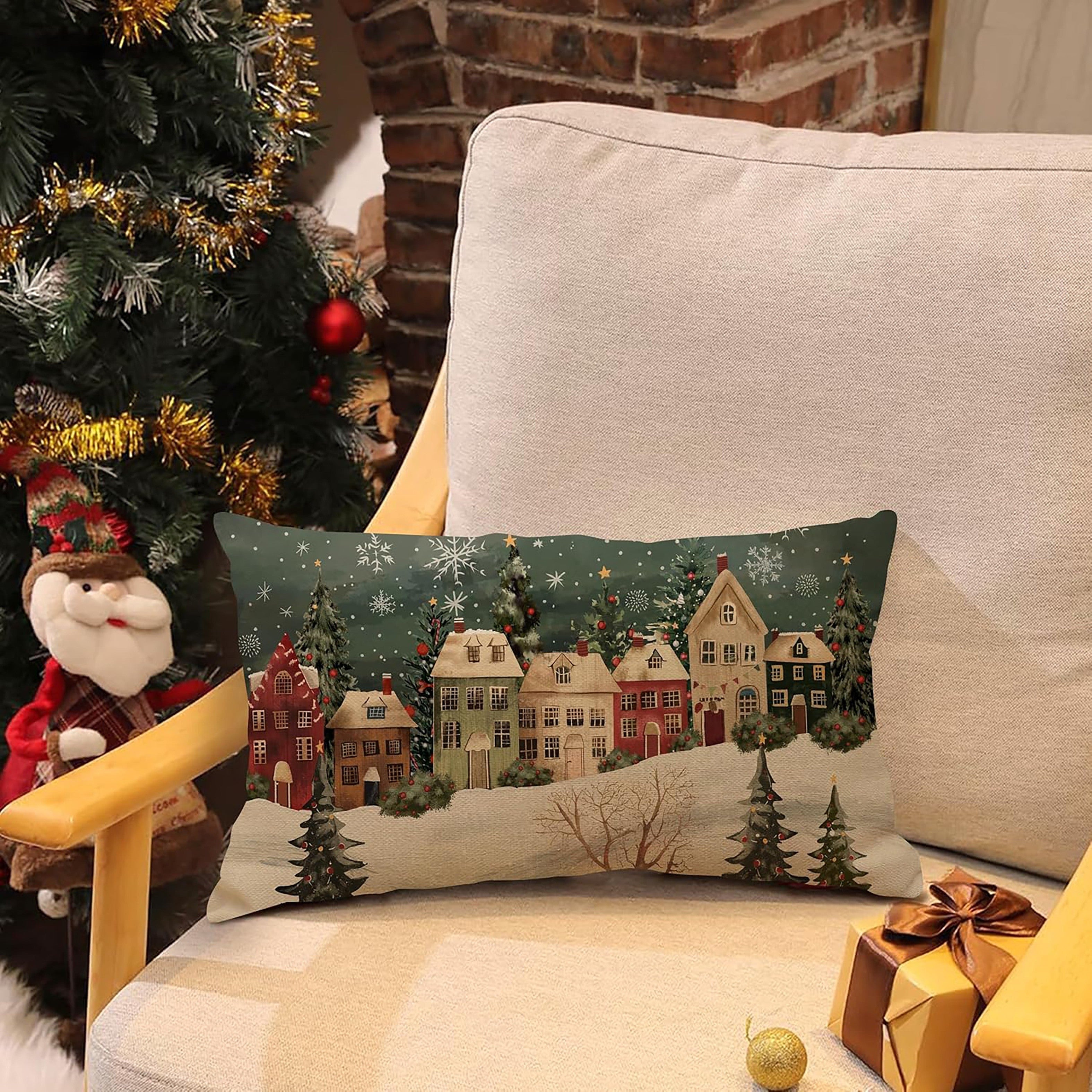 Winter Wonderland Lumbar Pillow Cover Snowy Forest House Snowflake Decor Polyester Zippered Cushion Case