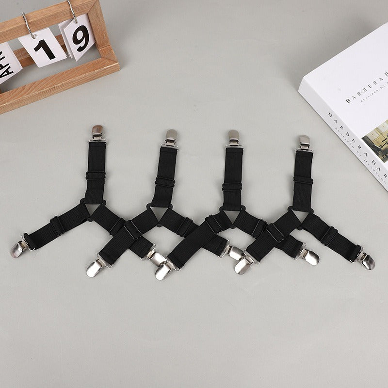 Set of 2 Adjustable Metal Bed Sheet Holders Non-Slip Clips for Sofa Covers and Tablecloths Black