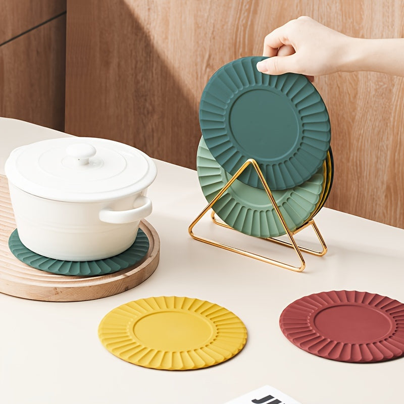 Set of 6 Silicone Cup Coasters with Sunflower Design and Metal Holder