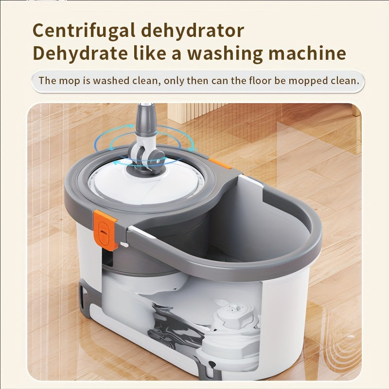 360° Rotating Mop Bucket System with 5 Fiber Mop Heads and Adjustable Handle