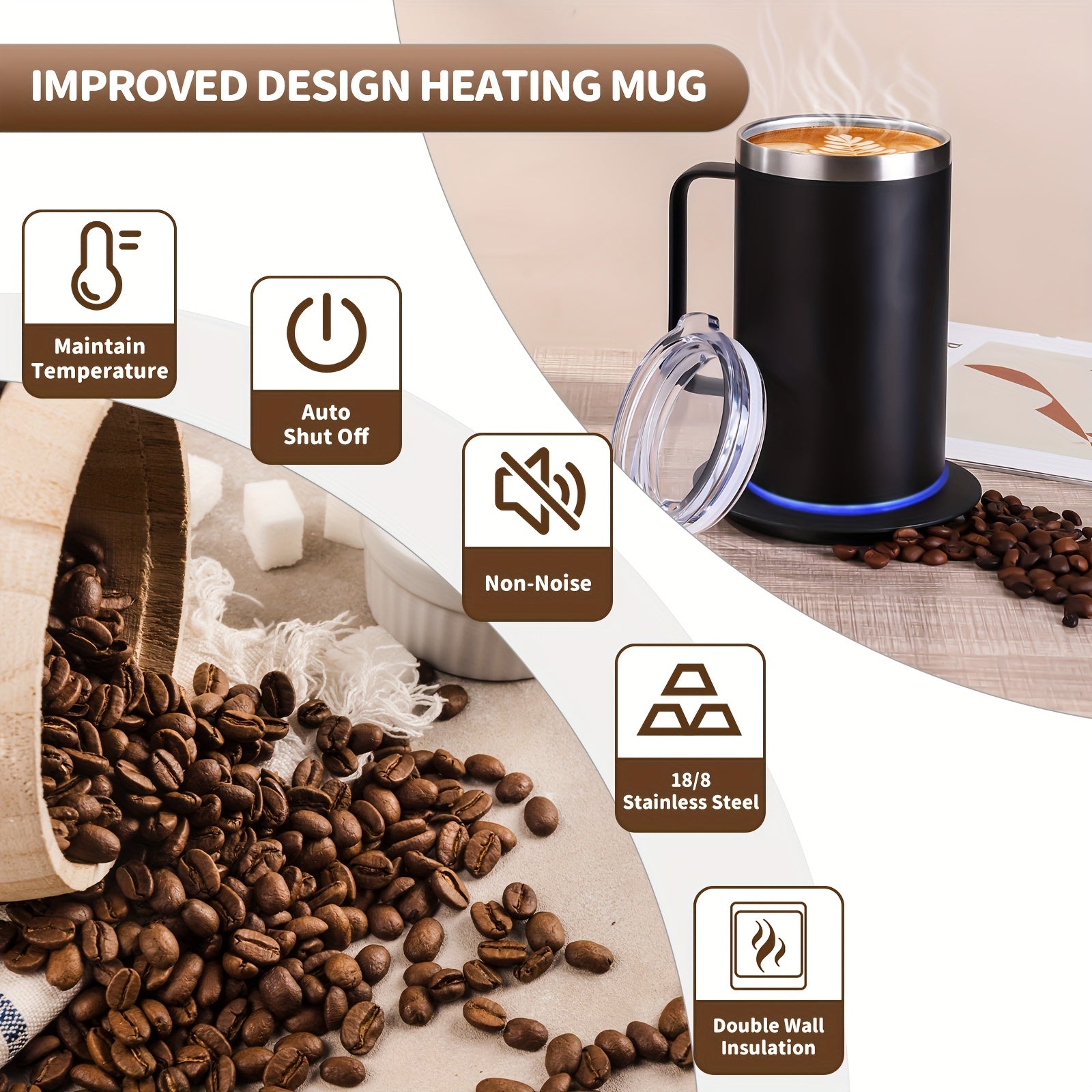 USB-Powered Coffee Thermos Set with Auto-Off and Stainless Steel Mug