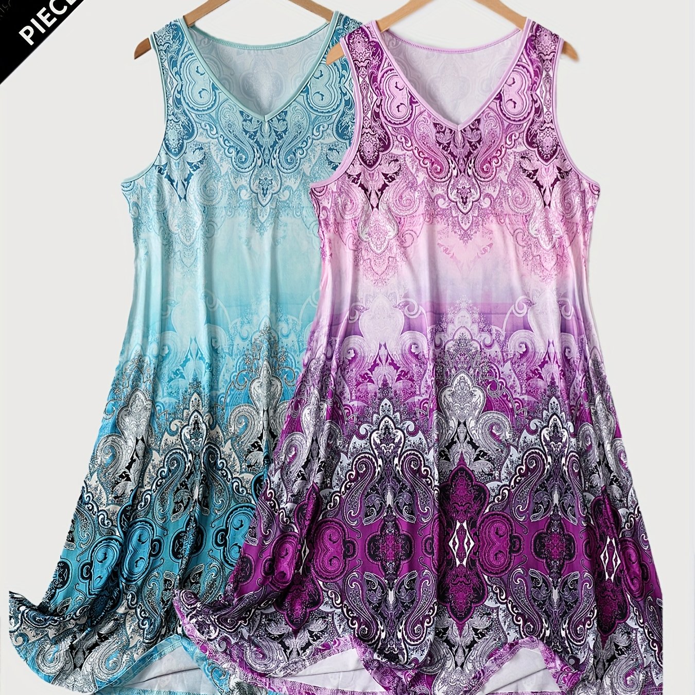 Women's Large Size V-Neck Vest and Sleep Skirt Two-Piece Set