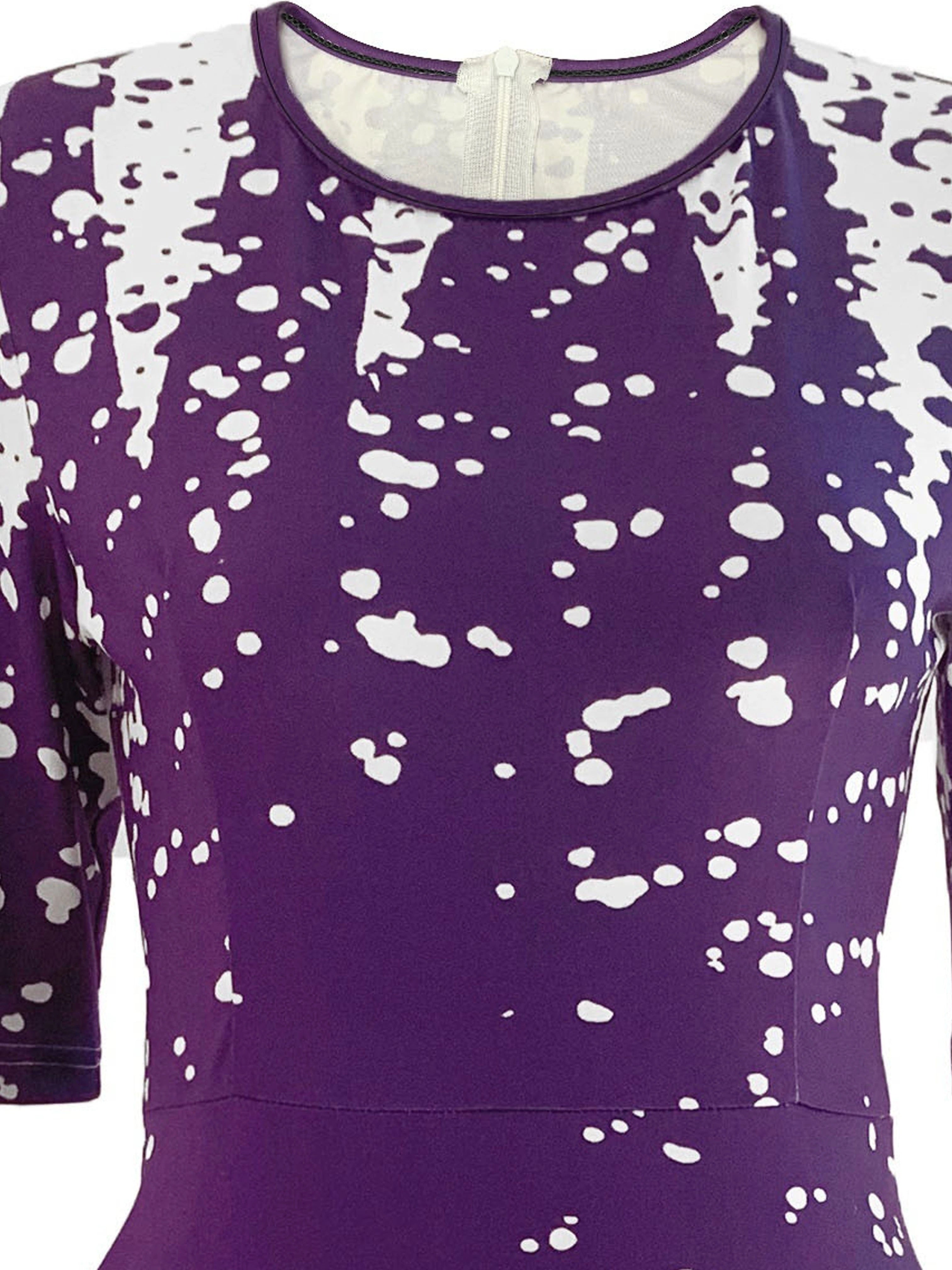 Women's Long Dress with Polka Dot Print Crew Neck Spring Summer Elegant Knit Fabric