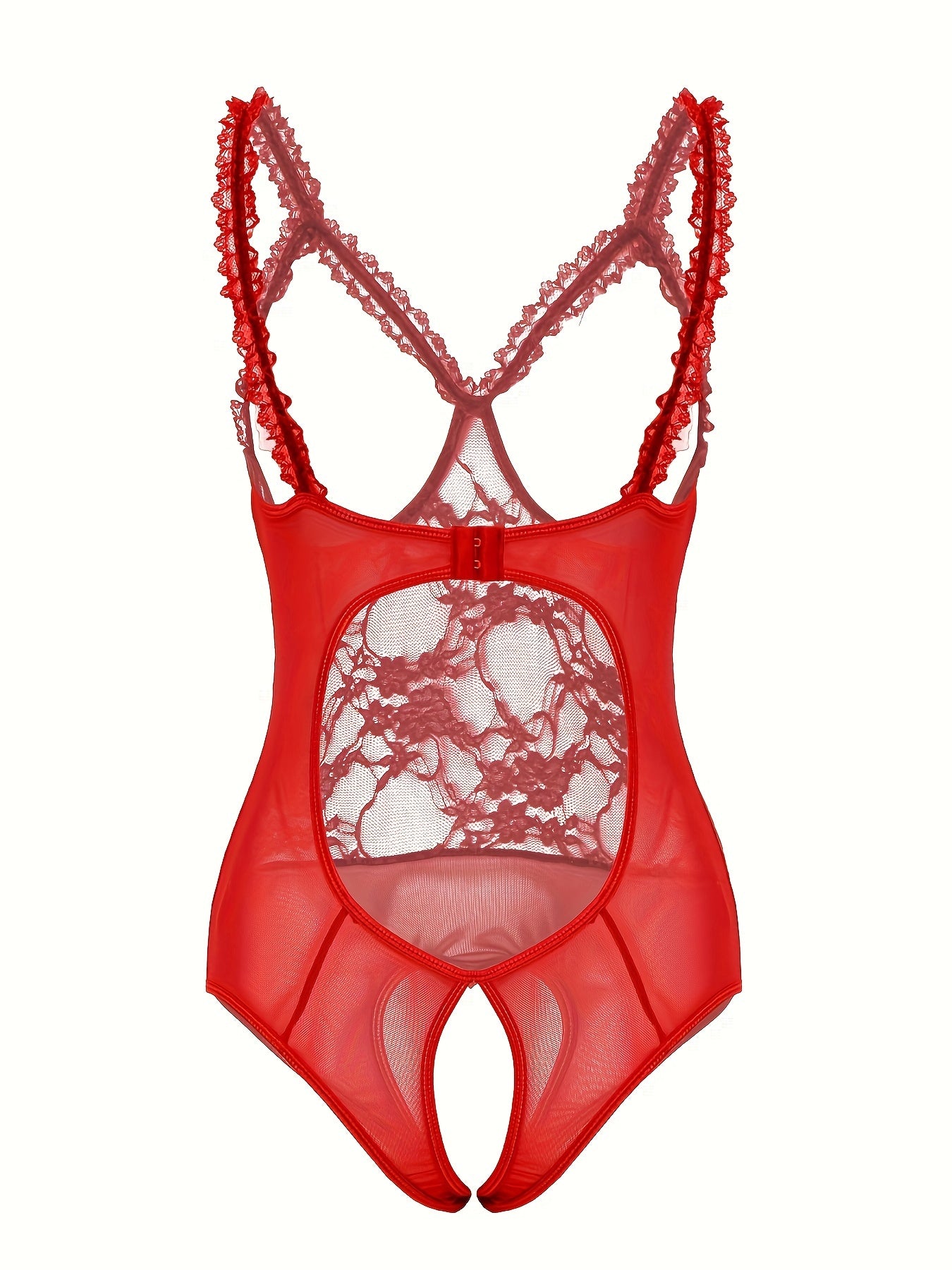 Lingerie Lace Teddy with Open Bust and Crotch Mesh Bodysuit Stocking