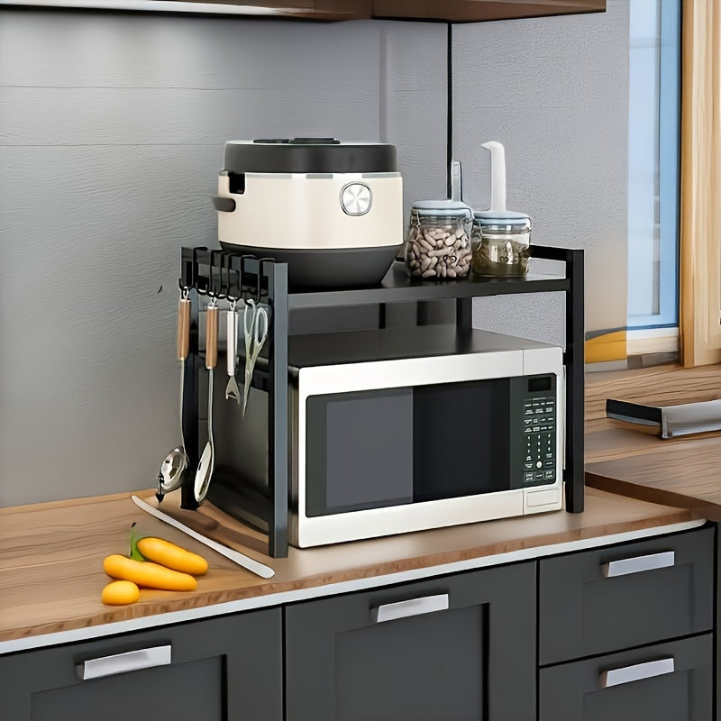 Moslashuvchan dizaynga ega oshxona burchak polki va joyni tejovchi stol usti mikroto'lqinli pech uchun rack, mustahkam 304 zanglamaydigan po'latdan tayyorlangan. 6 ta osma uchun g'ishtlar va oson vertikal o'rnatish bilan ta'minlangan