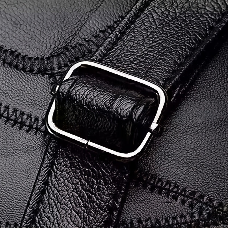 Bolso bandolera unisex de cuero sintético con adornos florales y múltiples bolsillos