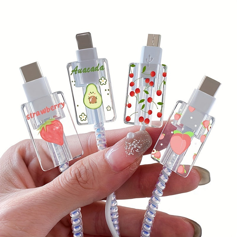 iOS заряд кабеллари учун 4 та Leopar чопи кабель аксессуарлари тўплами, клиплар, қопламалар ва мўлжалданишга қарши хусусиятлар билан