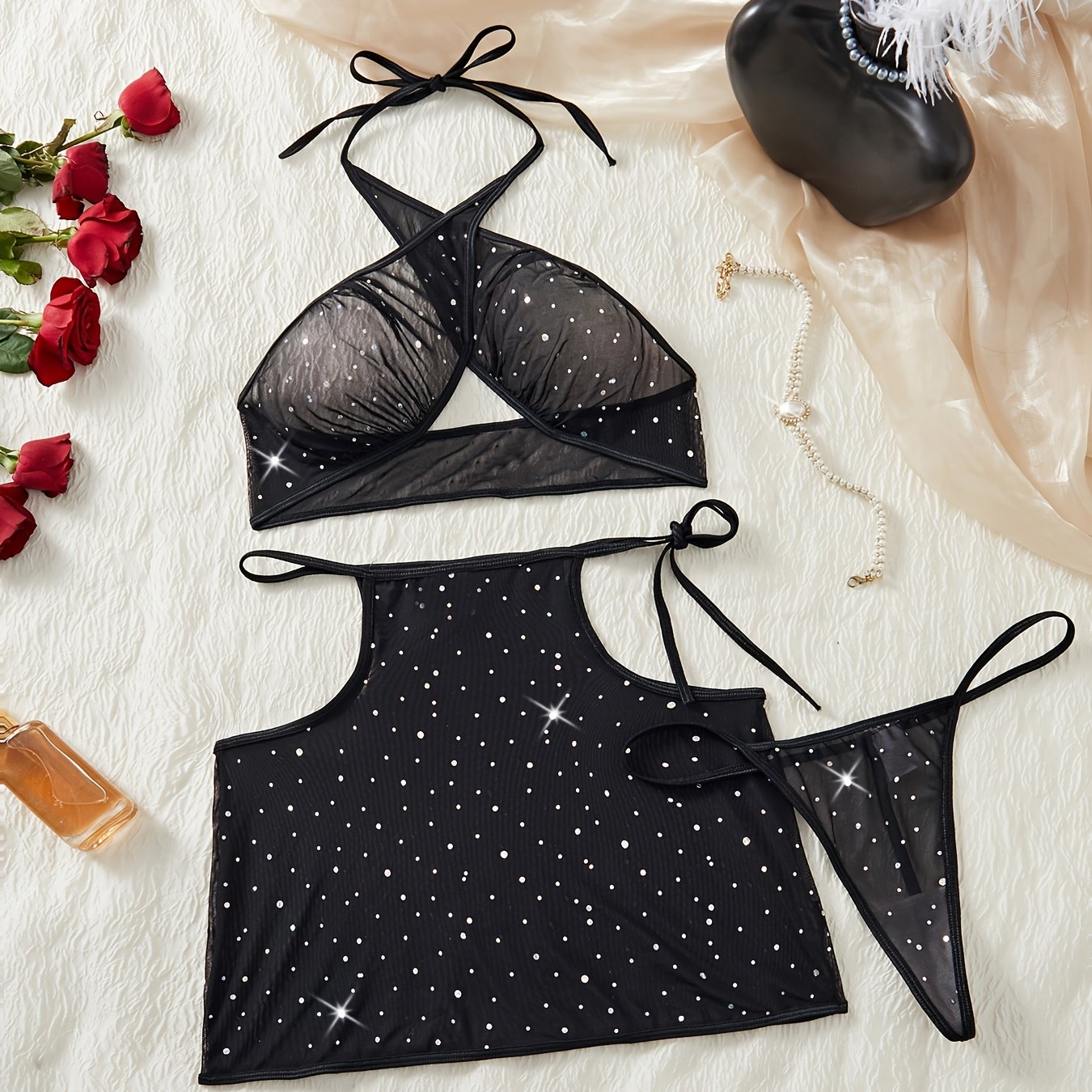 Women's Satin Pajama Set with Robe and Pockets Blue Large