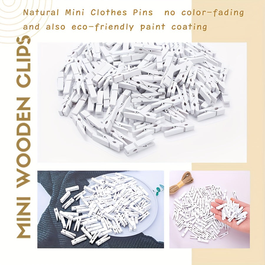 100 штук белых деревянных миниатюрных прищепок для фотографий и поделок