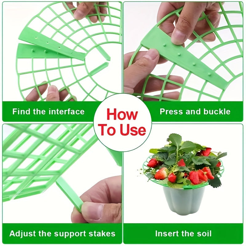 10 Green Plastic Strawberry Plant Support Cages with 3 Legs Set of 10
