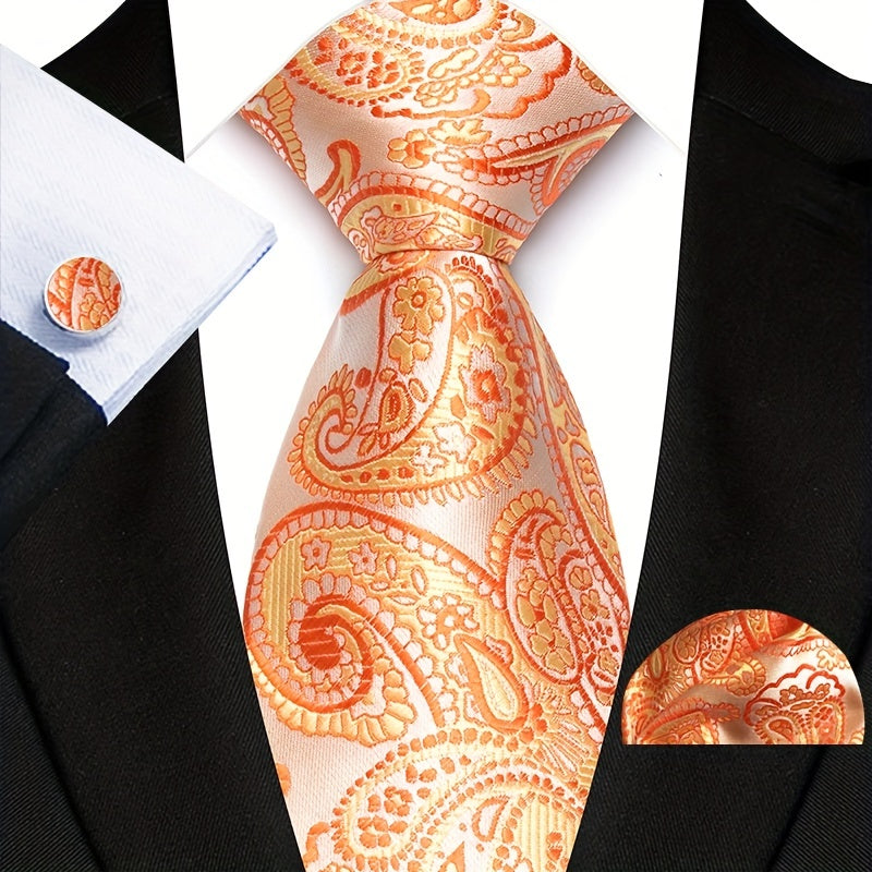 Men's Accessories Set Polyester Paisley Tie Pocket Square Cufflinks