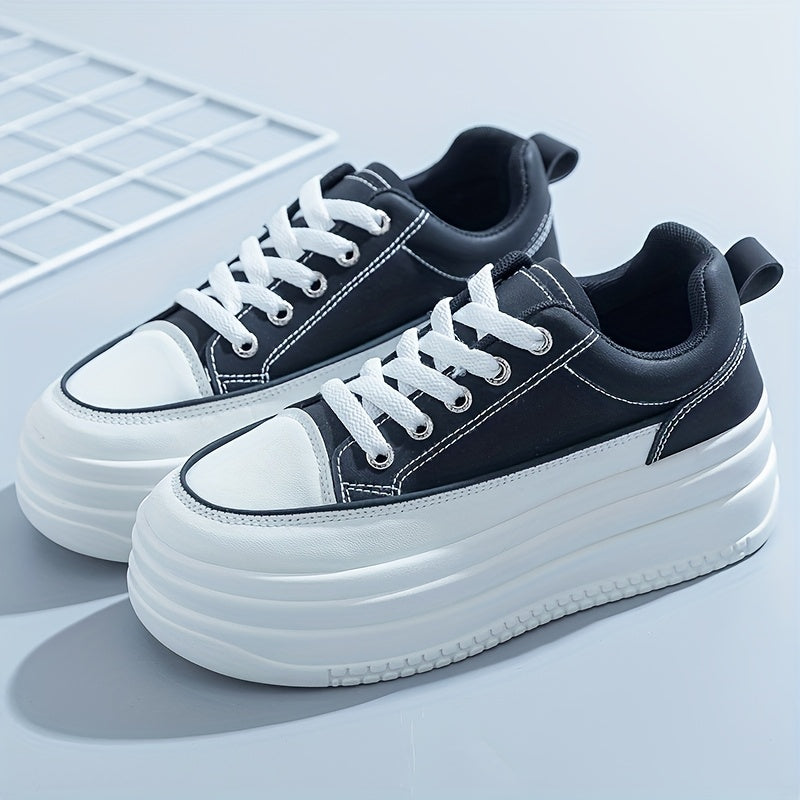 Women's Casual White PU Low-Top Sneakers with Breathable Fabric