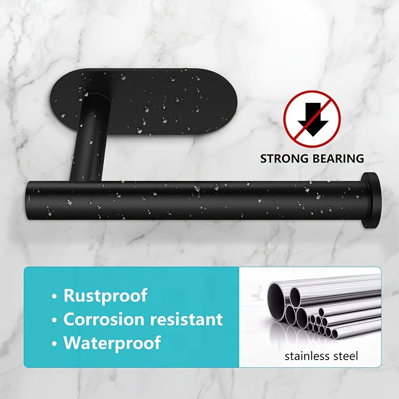 Black Stainless Steel No-Drill Toilet Paper Holder for Bathroom Kitchen