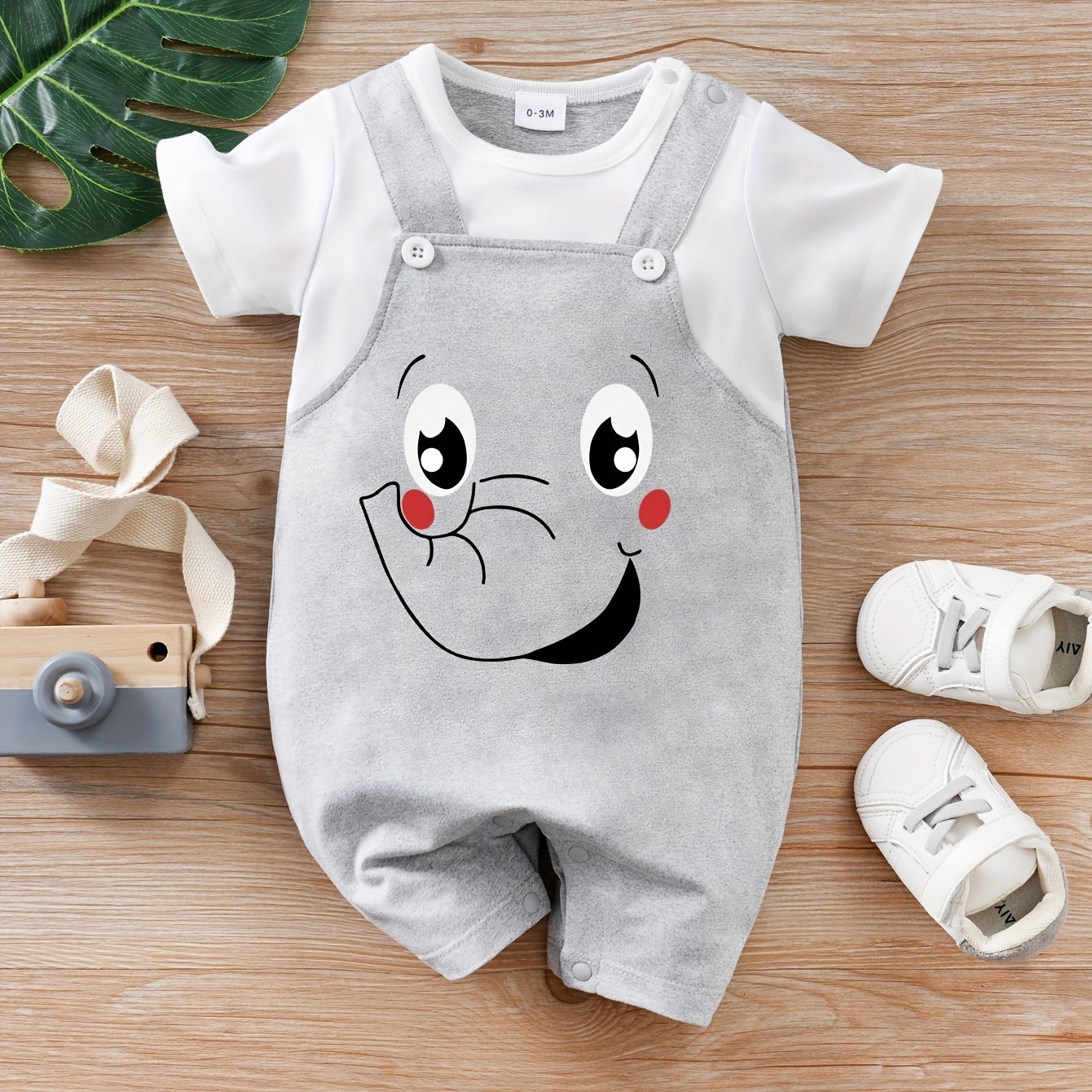 Kids' Summer Elephant Cartoon Romper for 0-3 Years Girls and Boys Made of Soft Polyester Blend
